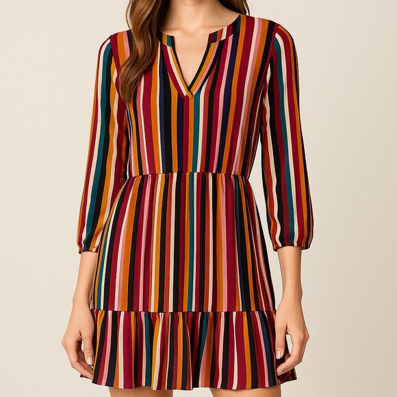 Veronica M Multicolor Striped Drop Waist Mini Dress - Picture 1 of 5